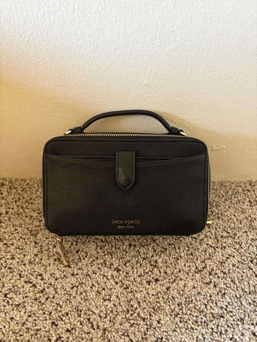 kate spade Black Pebbled Leather Wristlet Crossbody with Top Handle